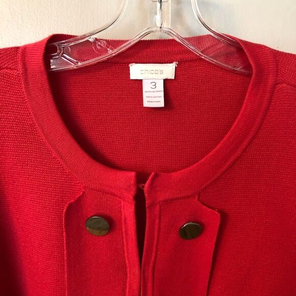 CHICO'S SIZE 3 XL 16 CORAL COTTON SWEATER JACKET HOOK AND EYE CLOSURE - Picture 4 of 9